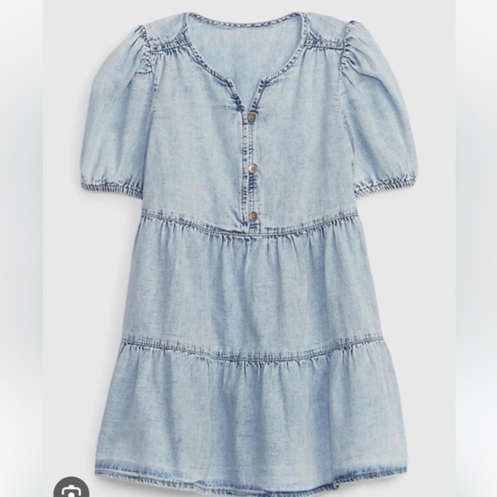 GAP Girls Dress Light Blue Casual Tiered Kids Denim Chambray Western Medium
